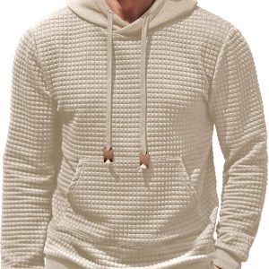 Mens Hoodies Sweatshirts Long Sleeve Fashion Waffle Knit Pullover Hoodie with Pocket