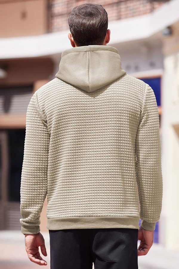 Mens Hoodies Sweatshirts Long Sleeve Fashion Waffle Knit Pullover Hoodie with Pocket - Image 4