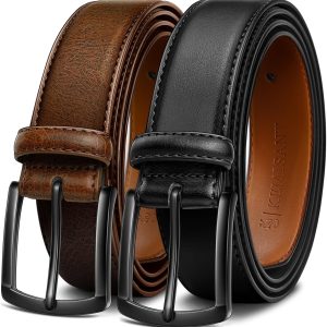 Men Belt 2Pack – Genuine Leather Belt for Men Dress Casual Golf Jeans 1 3/8"