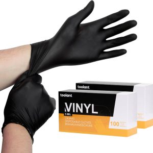 OKIAAS Black/Pink Vinyl Disposable Gloves Latex Free, Food Grade, 5 mil, Cooking, Cleaning, Hair Dye, 50/100/200/1000 Count