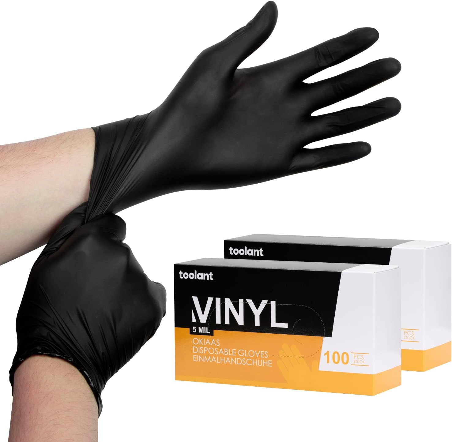 OKIAAS Black/Pink Vinyl Disposable Gloves Latex Free, Food Grade, 5 mil, Cooking, Cleaning, Hair Dye, 50/100/200/1000 Count