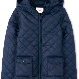 Girls' Zip Up Quilted Hooded Jacket